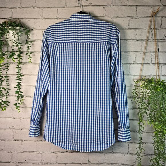 NICK GRAHAM EVERYWHERE BUTTON DOWN BLUE AND WHITE WITH CONTRAST COLLAR&CUFF L - Picture 3 of 6